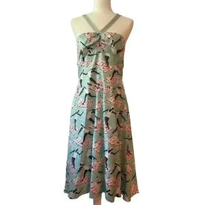 Carolina Herrera Midi Halter Silk Dress 10 Swimming Ladies 1930 Novelty Designer